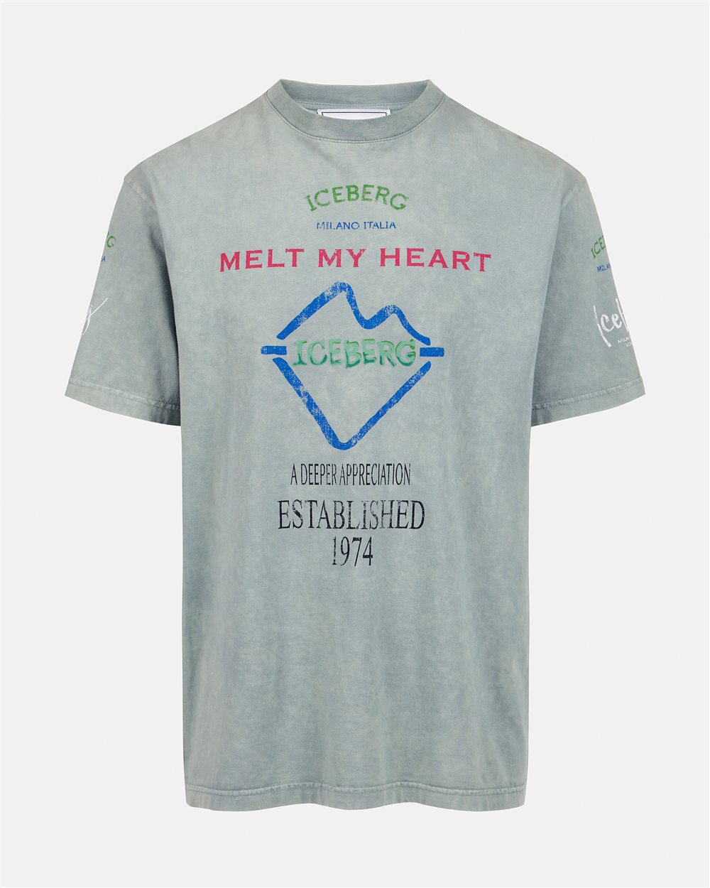 T-shirt color menta relaxed fit in jersey di cotone - Iceberg - Official Website