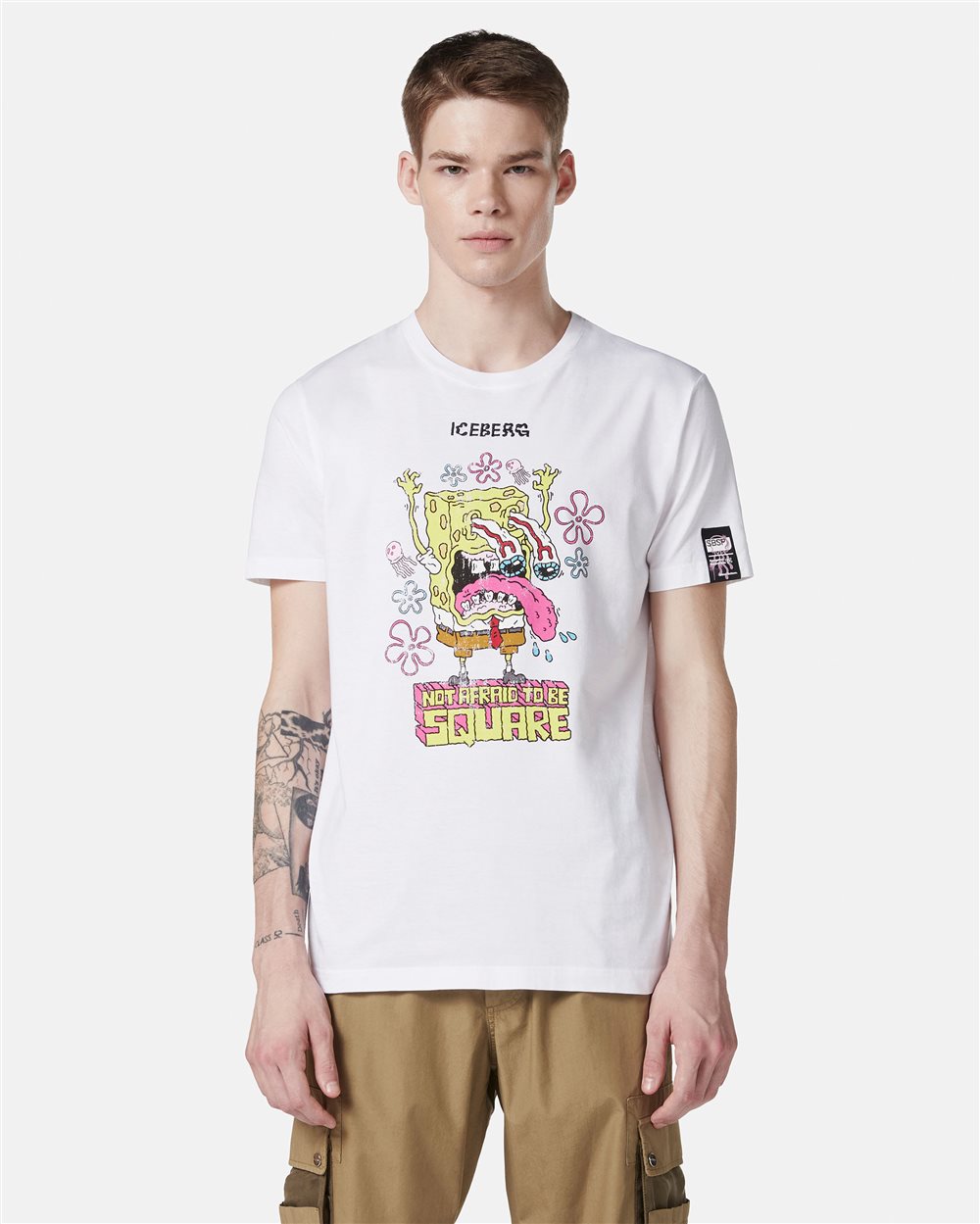 T-shirt bianca regular fit con stampa SpongeBob - Iceberg - Official Website