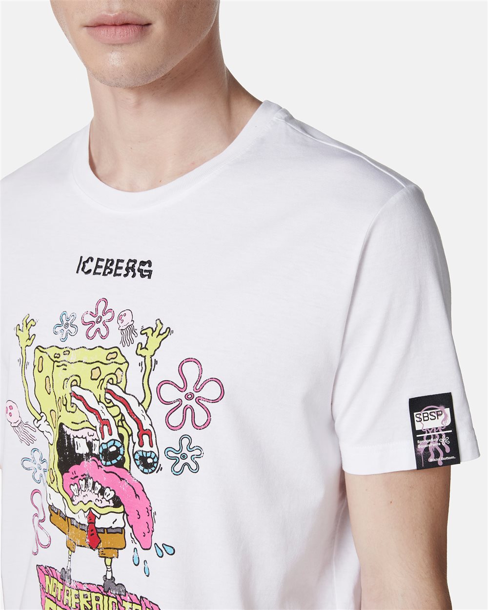 T-shirt bianca regular fit con stampa SpongeBob - Iceberg - Official Website