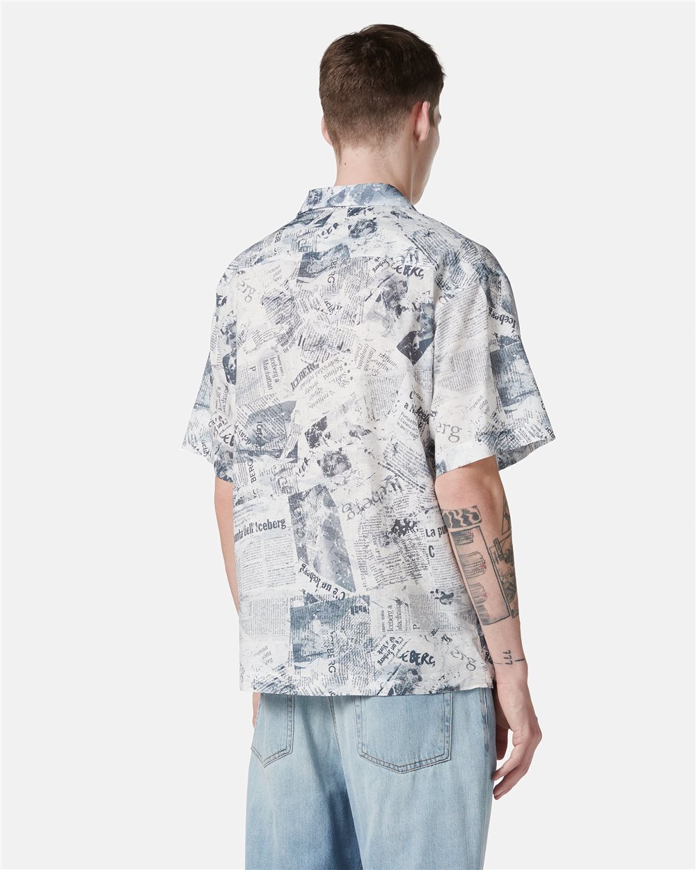 Blue background comfort fit short sleeve bowling shirt - Iceberg - Official Website