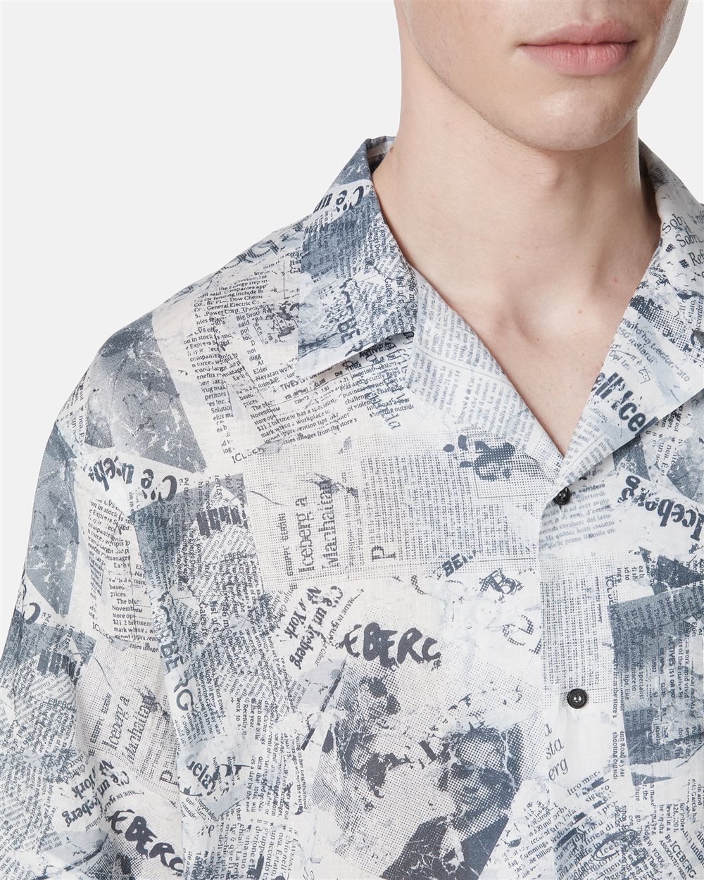 Blue background comfort fit short sleeve bowling shirt - Iceberg - Official Website