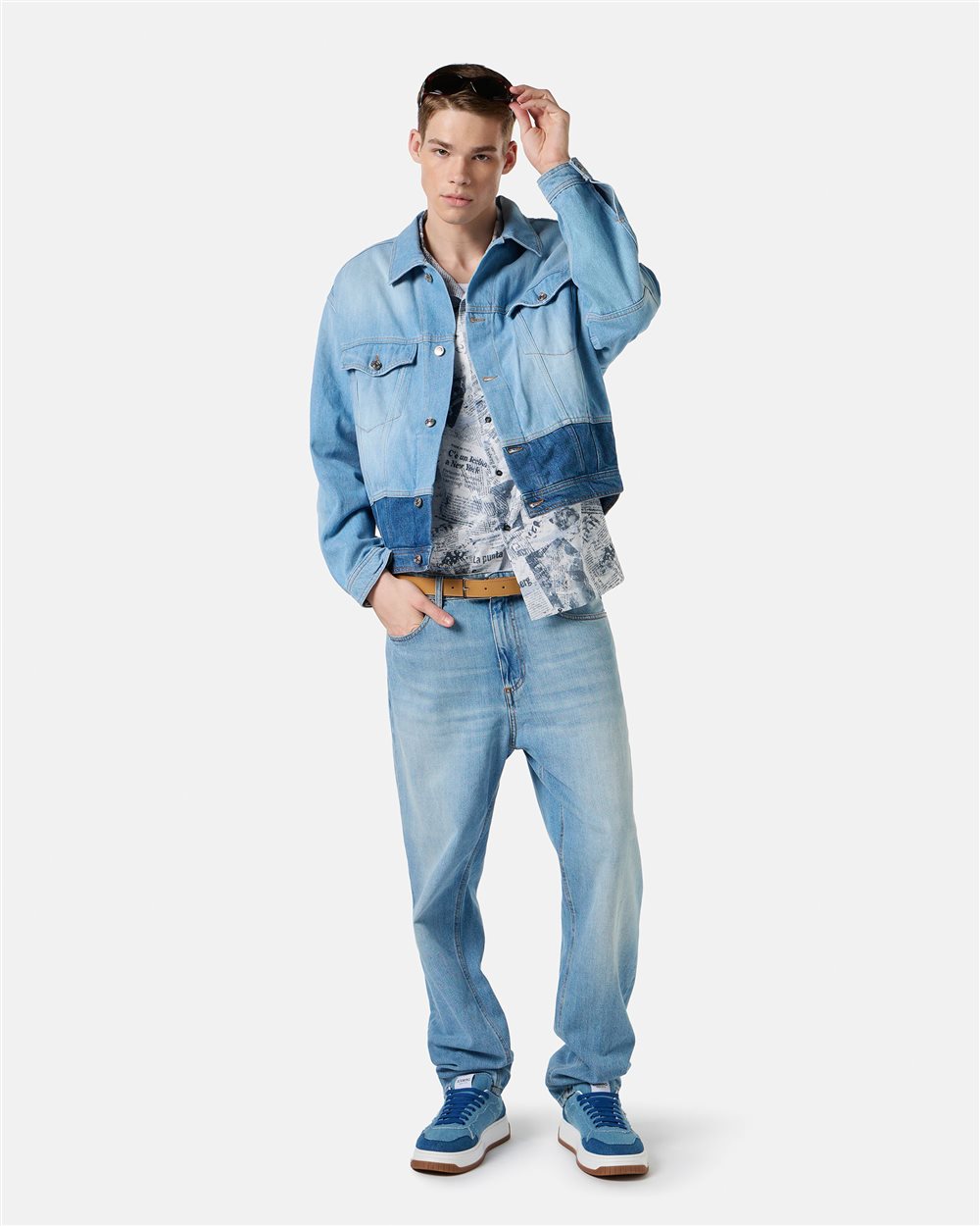 Blue background comfort fit short sleeve bowling shirt - Iceberg - Official Website