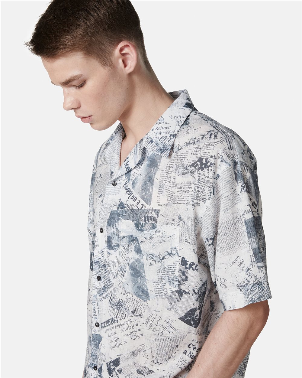 Blue background comfort fit short sleeve bowling shirt - Iceberg - Official Website