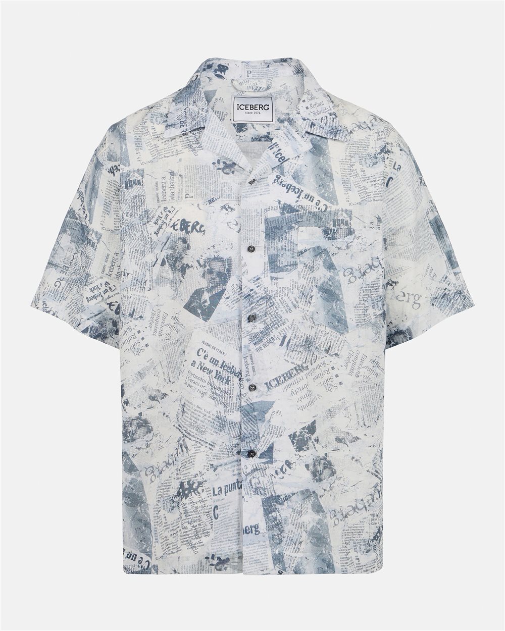 Blue background comfort fit short sleeve bowling shirt - Iceberg - Official Website