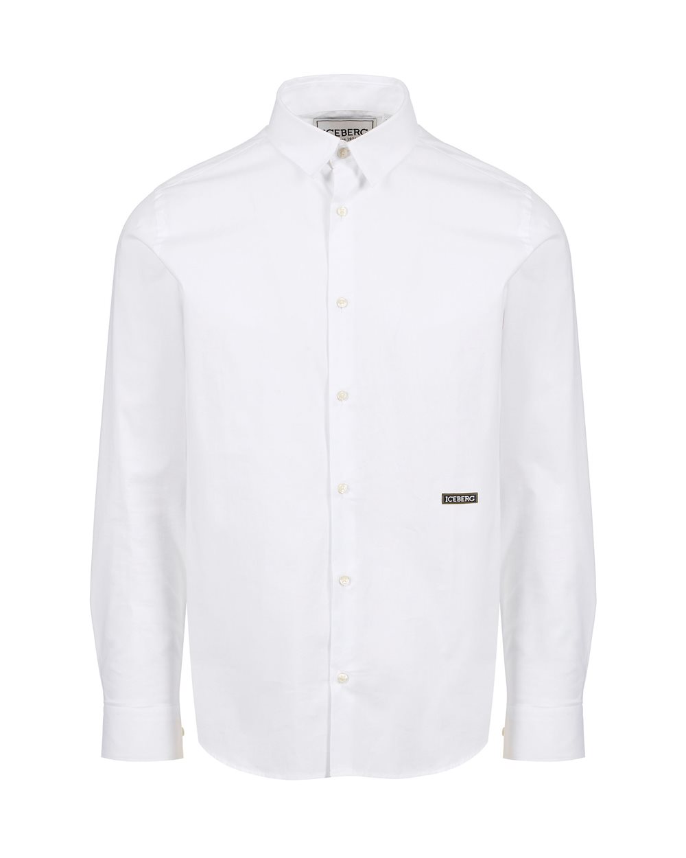 White slim fit long sleeve shirt with Iceberg patch - Iceberg - Official Website