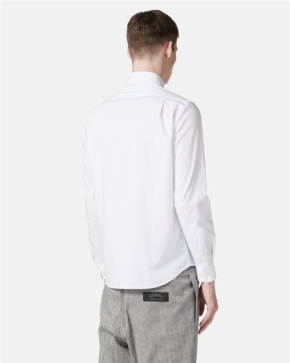 White slim fit long sleeve shirt with Iceberg patch - Iceberg - Official Website