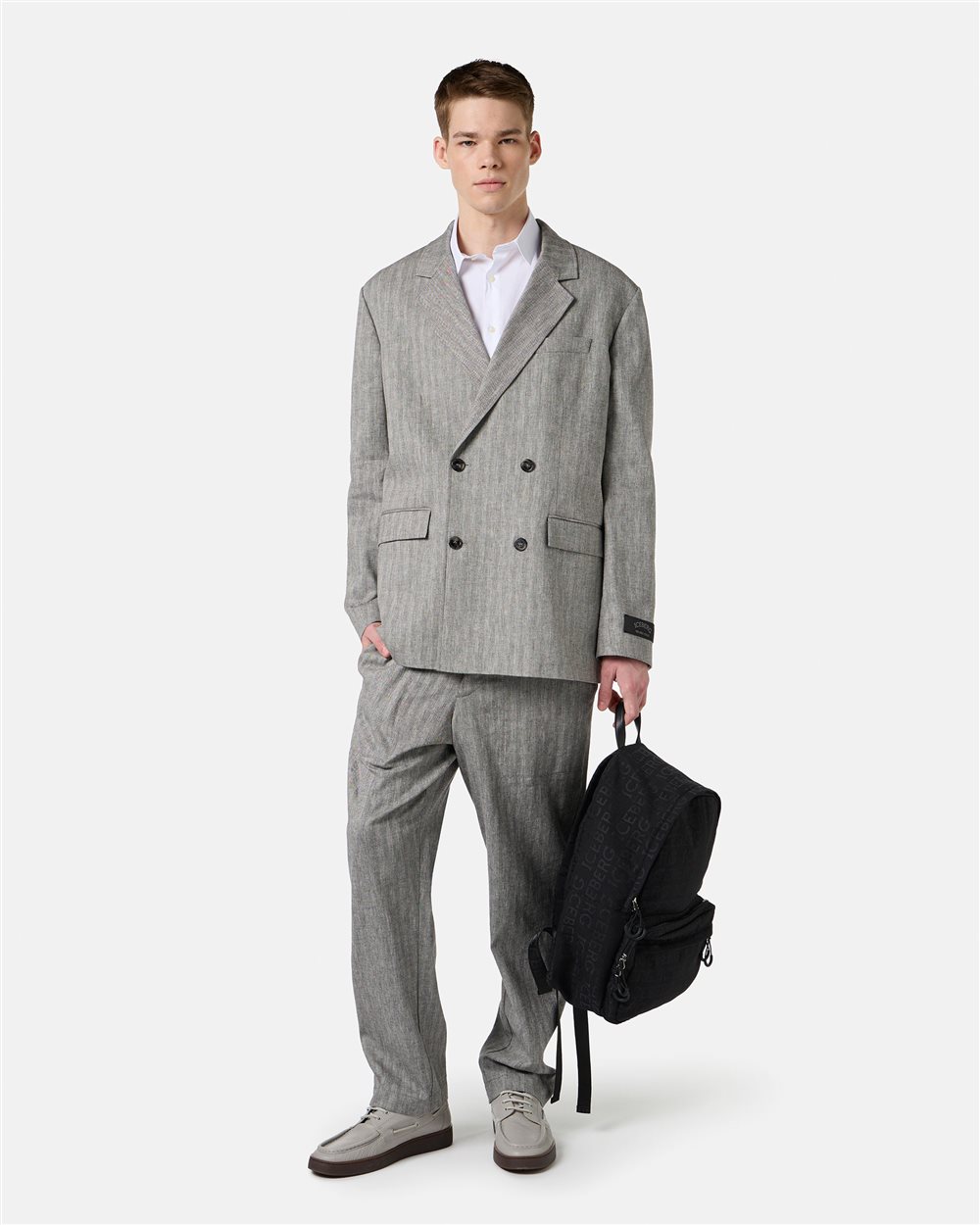White slim fit long sleeve shirt with Iceberg patch - Iceberg - Official Website