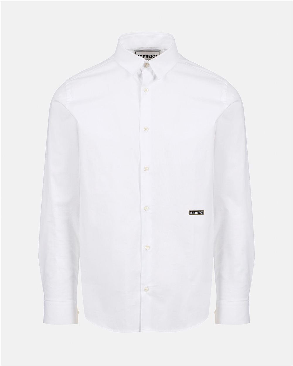 White slim fit long sleeve shirt with Iceberg patch - Iceberg - Official Website