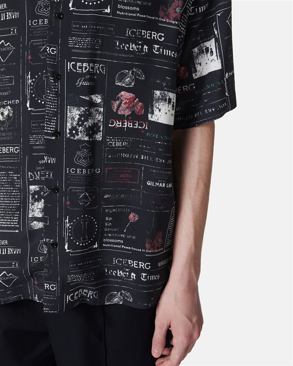 Dark blue relaxed fit short sleeve bowling style shirt with allover logo - Iceberg - Official Website