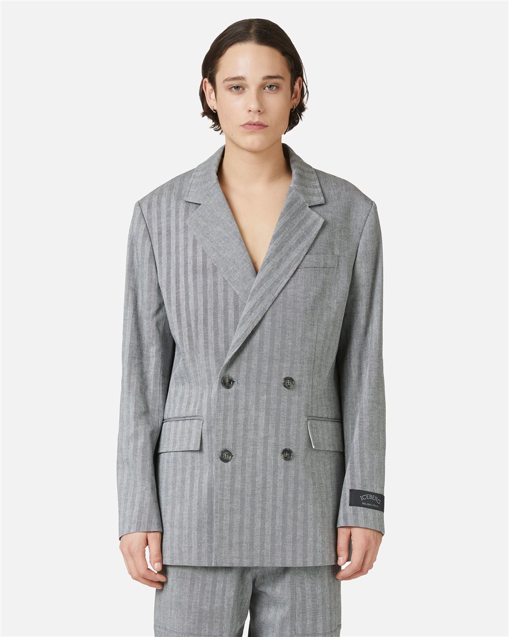 Black and White Double Breasted Regular Fit Jacket - Iceberg - Official Website