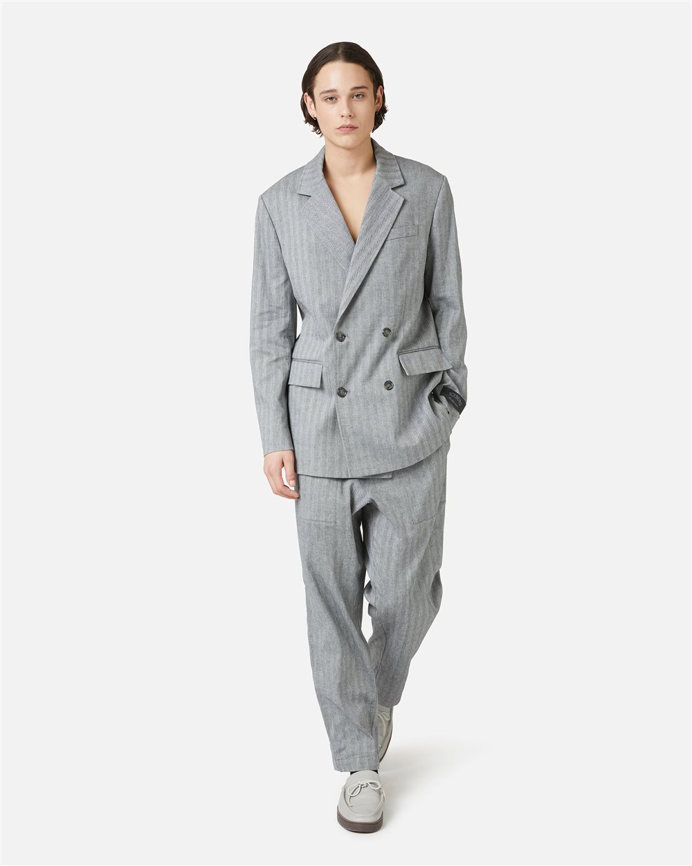 Black and White Double Breasted Regular Fit Jacket - Iceberg - Official Website