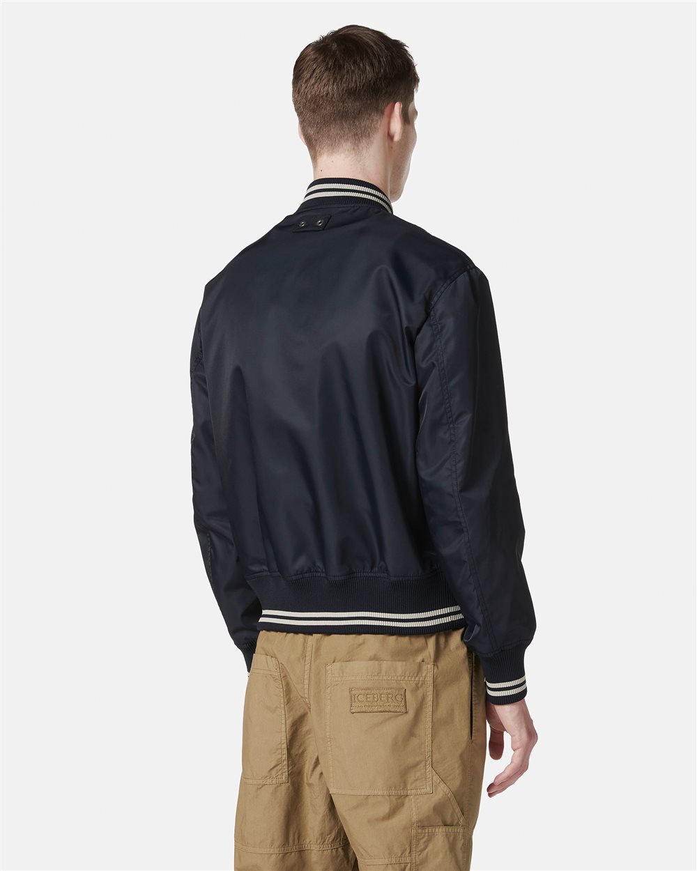 Regular-fit blue jacket in recycled polyester with GRS certification - Iceberg - Official Website