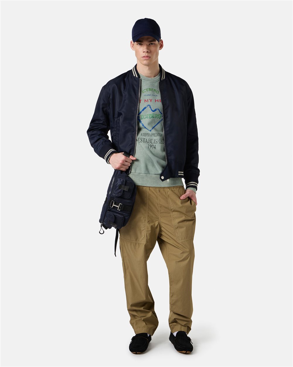 Regular-fit blue jacket in recycled polyester with GRS certification - Iceberg - Official Website