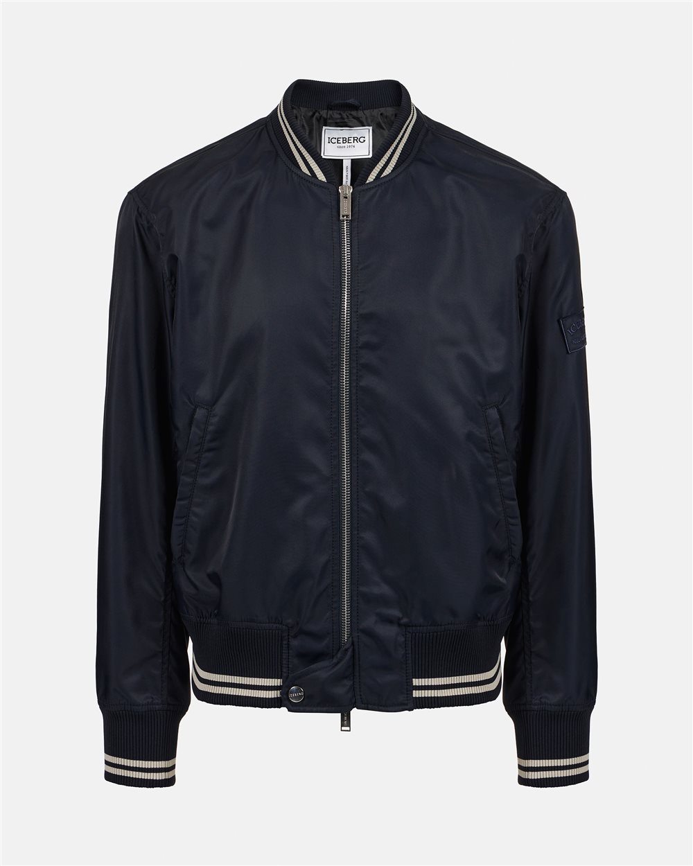 Regular-fit blue jacket in recycled polyester with GRS certification - Iceberg - Official Website