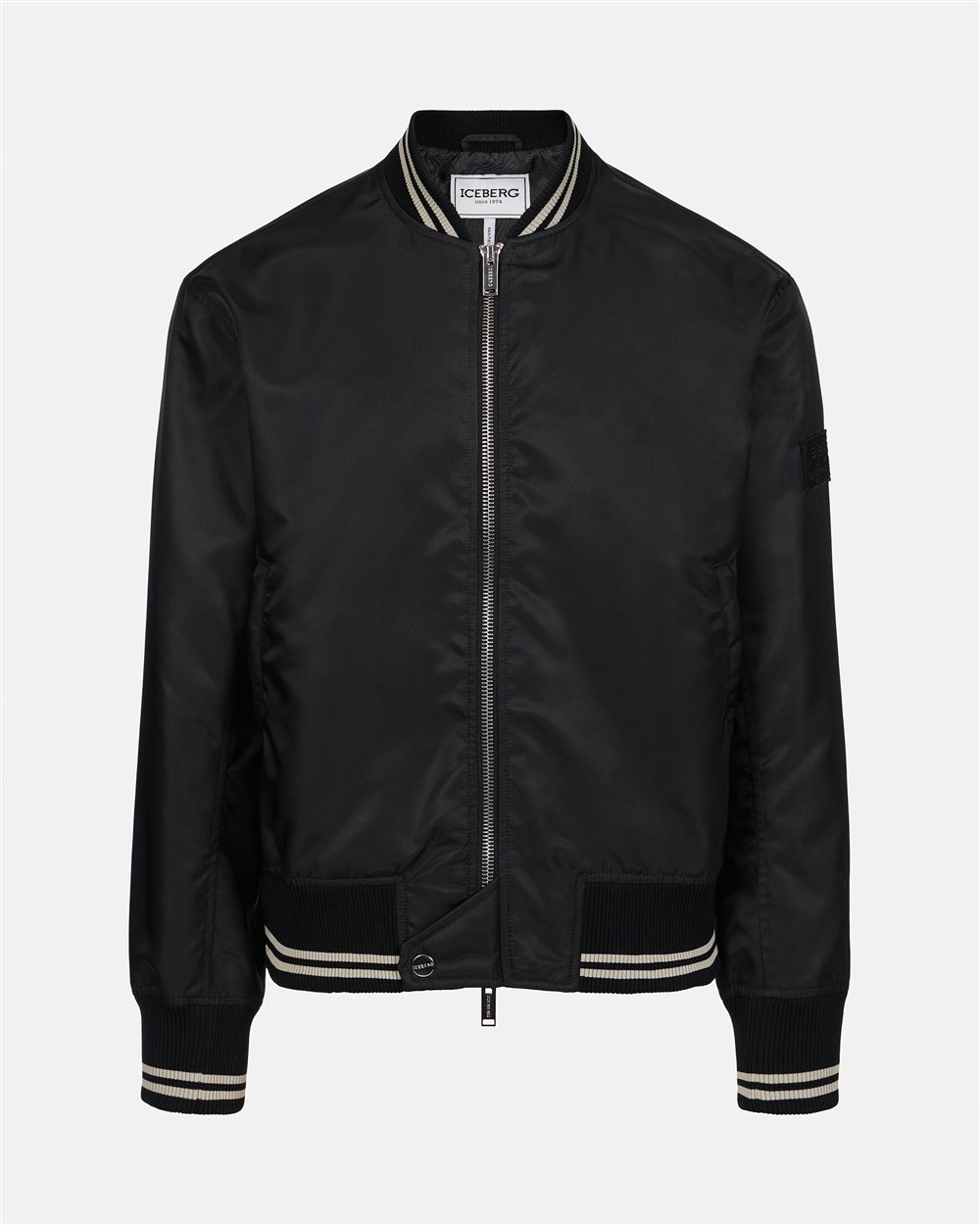 Regular-fit black jacket in recycled polyester with GRS certification - Iceberg - Official Website