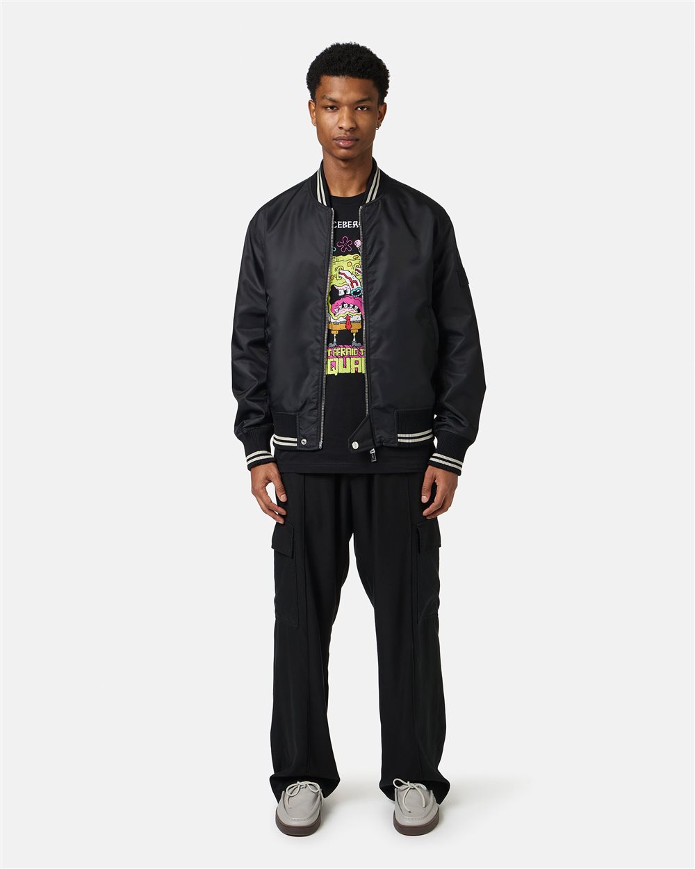 Regular-fit black jacket in recycled polyester with GRS certification - Iceberg - Official Website
