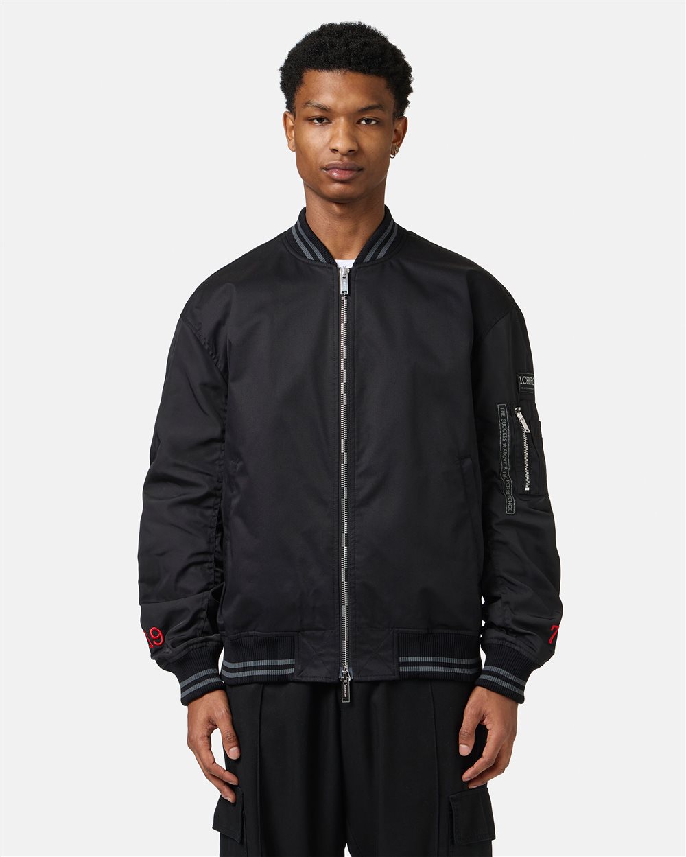 Black regular fit jacket in gabardine with contrasting sleeves - Iceberg - Official Website