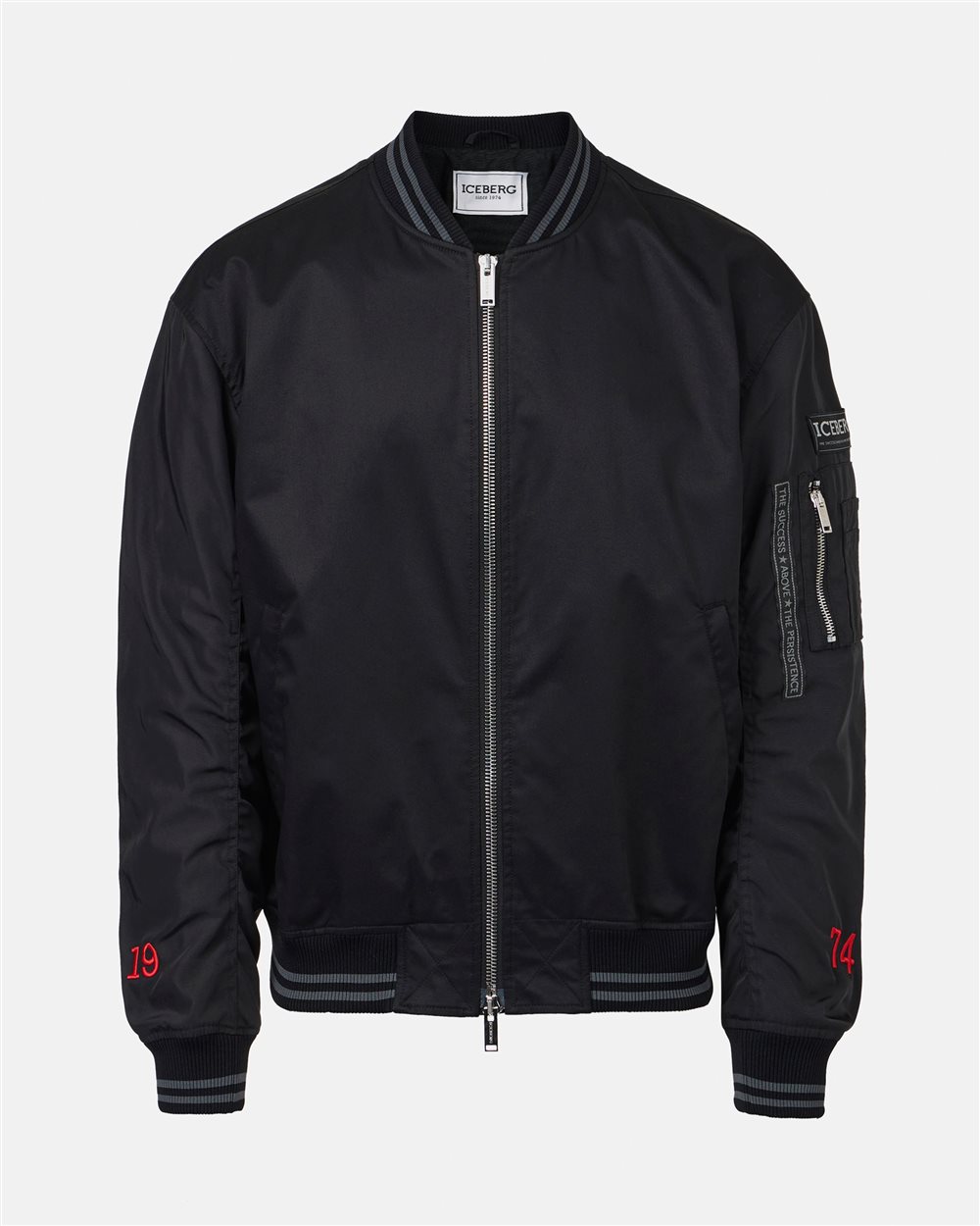 Black regular fit jacket in gabardine with contrasting sleeves - Iceberg - Official Website