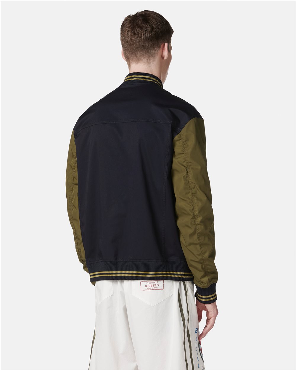 Blue and green regular fit jacket in gabardine with contrasting sleeves - Iceberg - Official Website