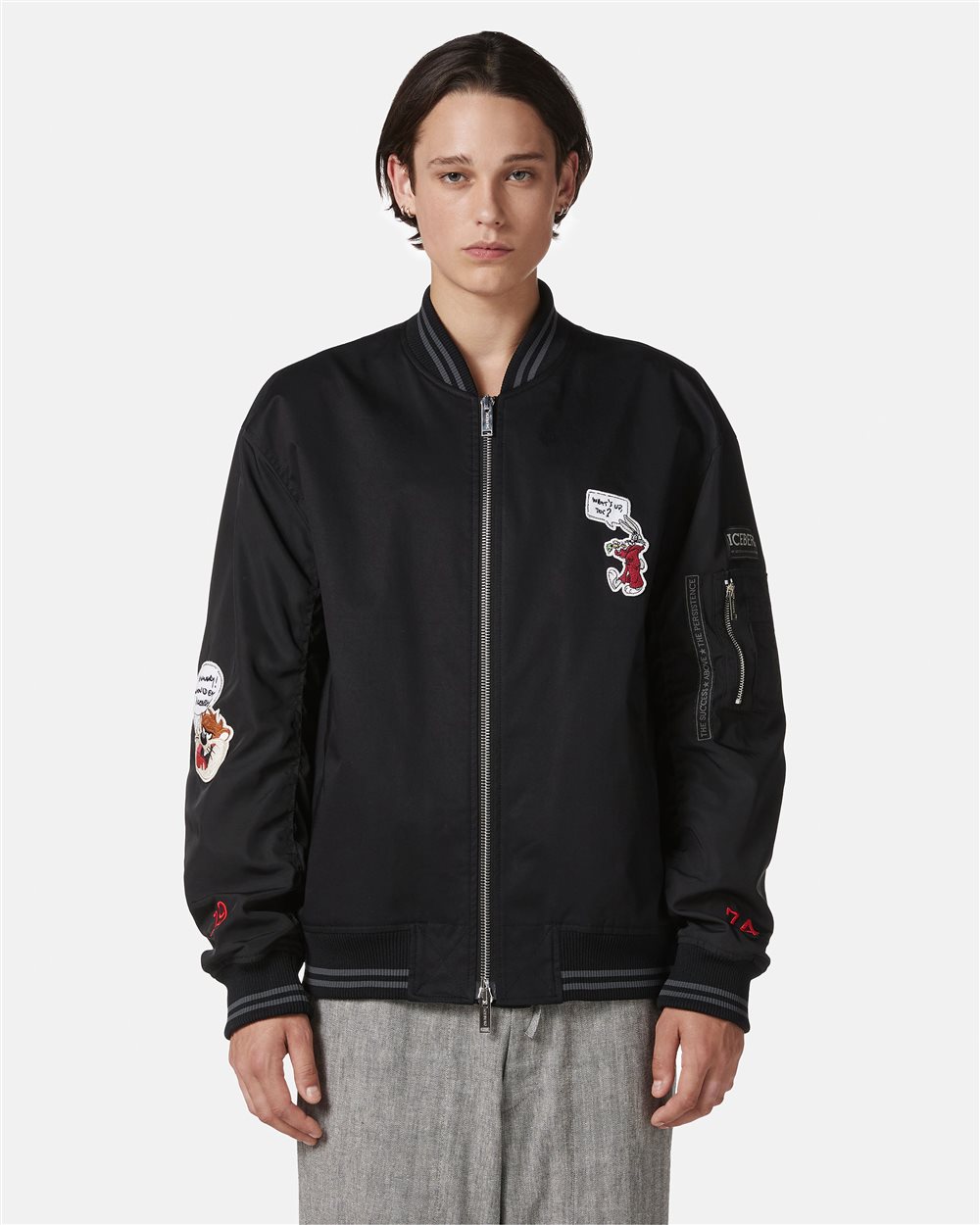 Regular fit black jacket in gabardine with Looney Tunes themed details - Iceberg - Official Website