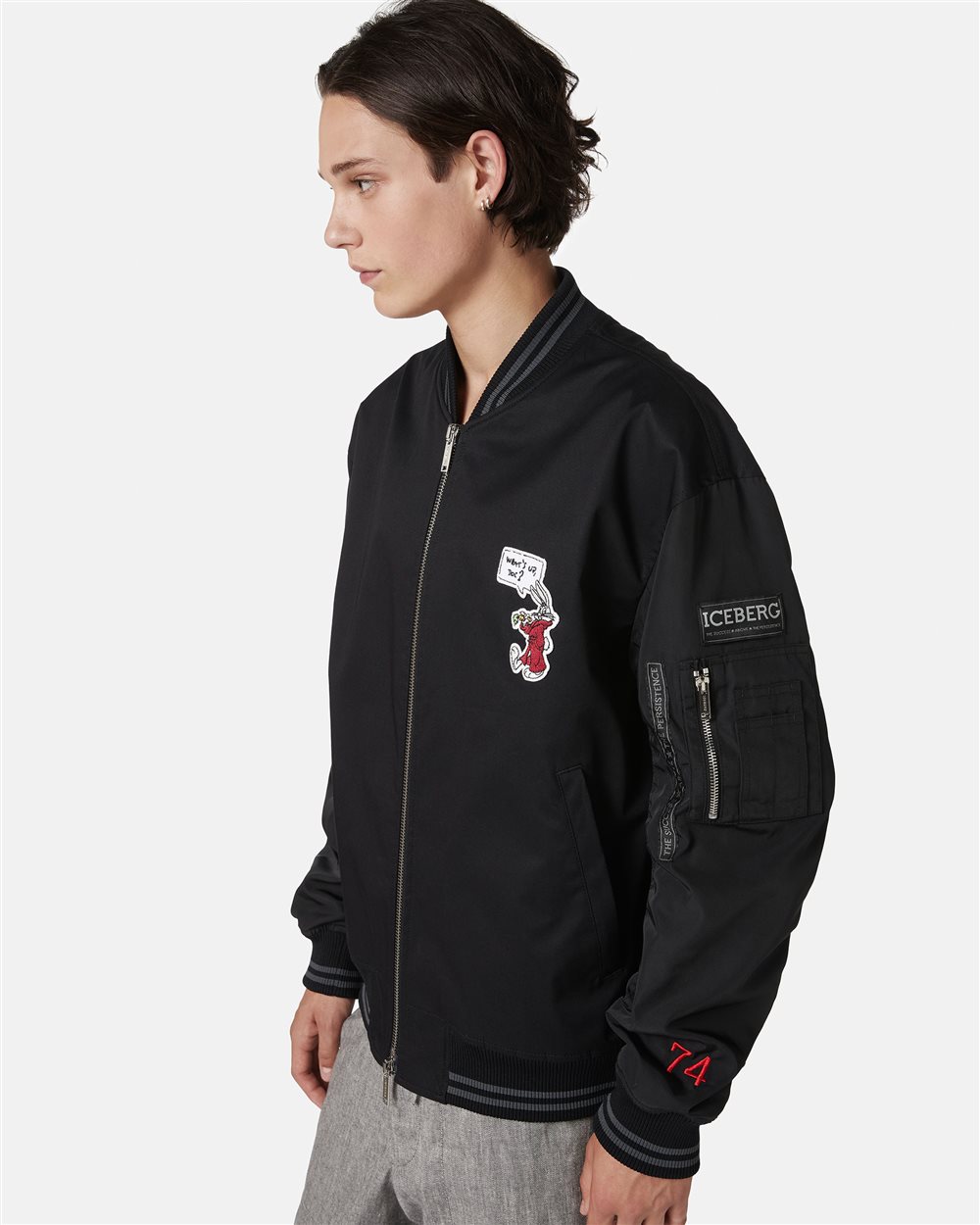 Regular fit black jacket in gabardine with Looney Tunes themed details - Iceberg - Official Website
