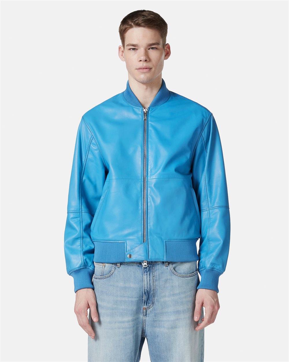 Cobalt nappa jacket with shading treatment and logo - Iceberg - Official Website