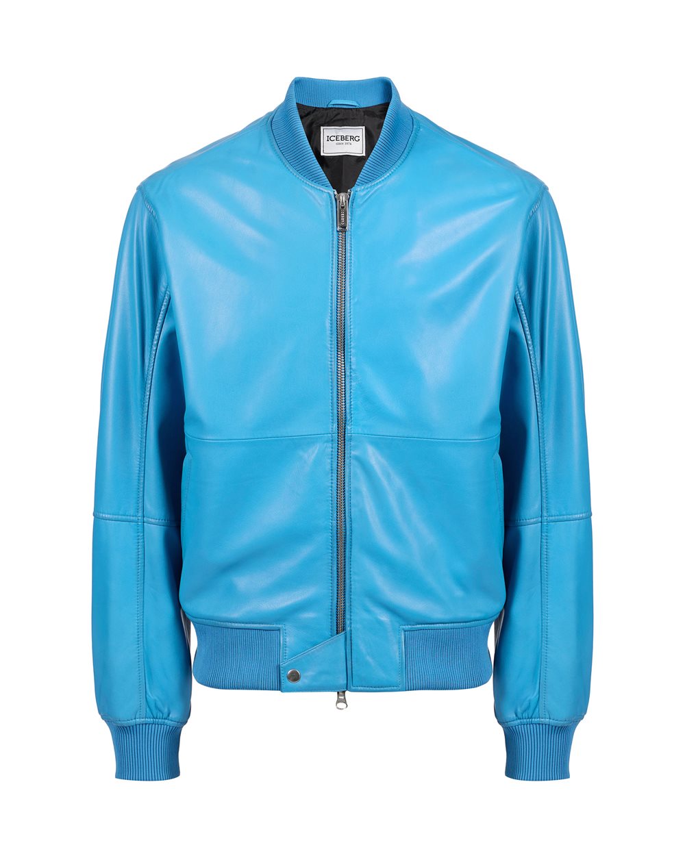 Cobalt nappa jacket with shading treatment and logo - Iceberg - Official Website