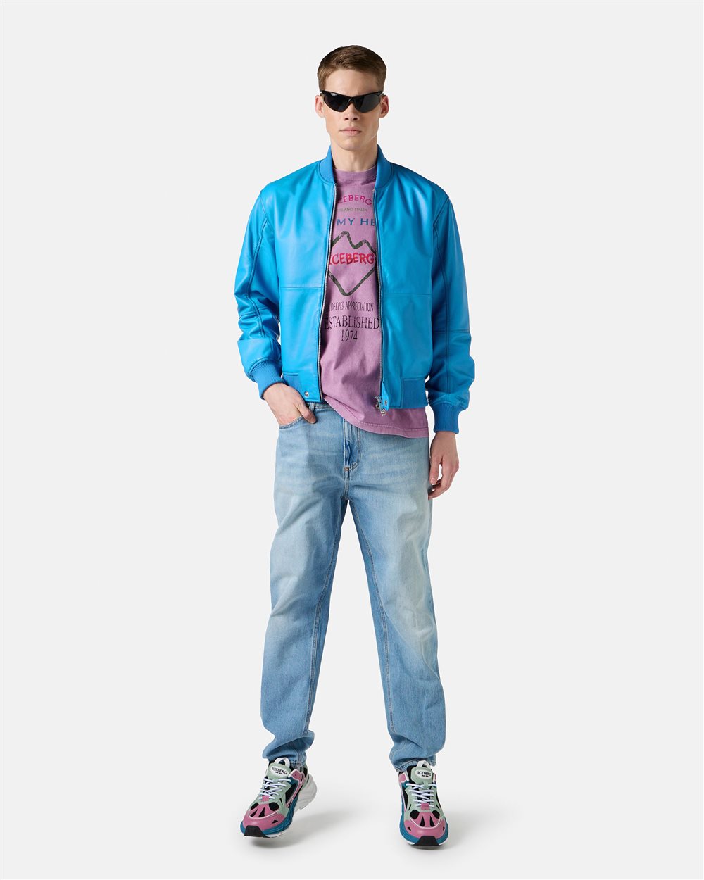 Cobalt nappa jacket with shading treatment and logo - Iceberg - Official Website
