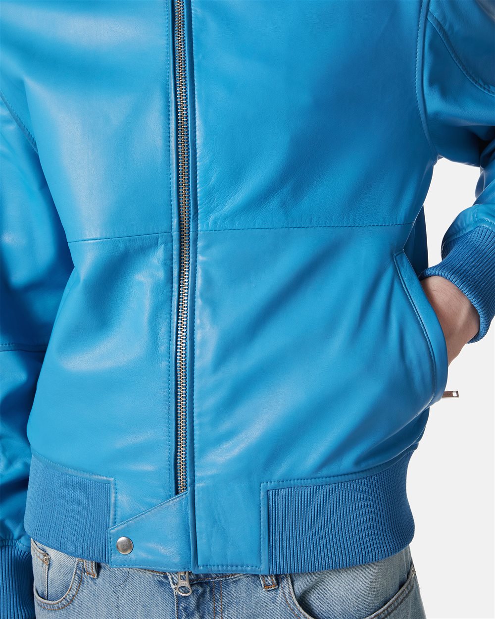 Cobalt nappa jacket with shading treatment and logo - Iceberg - Official Website