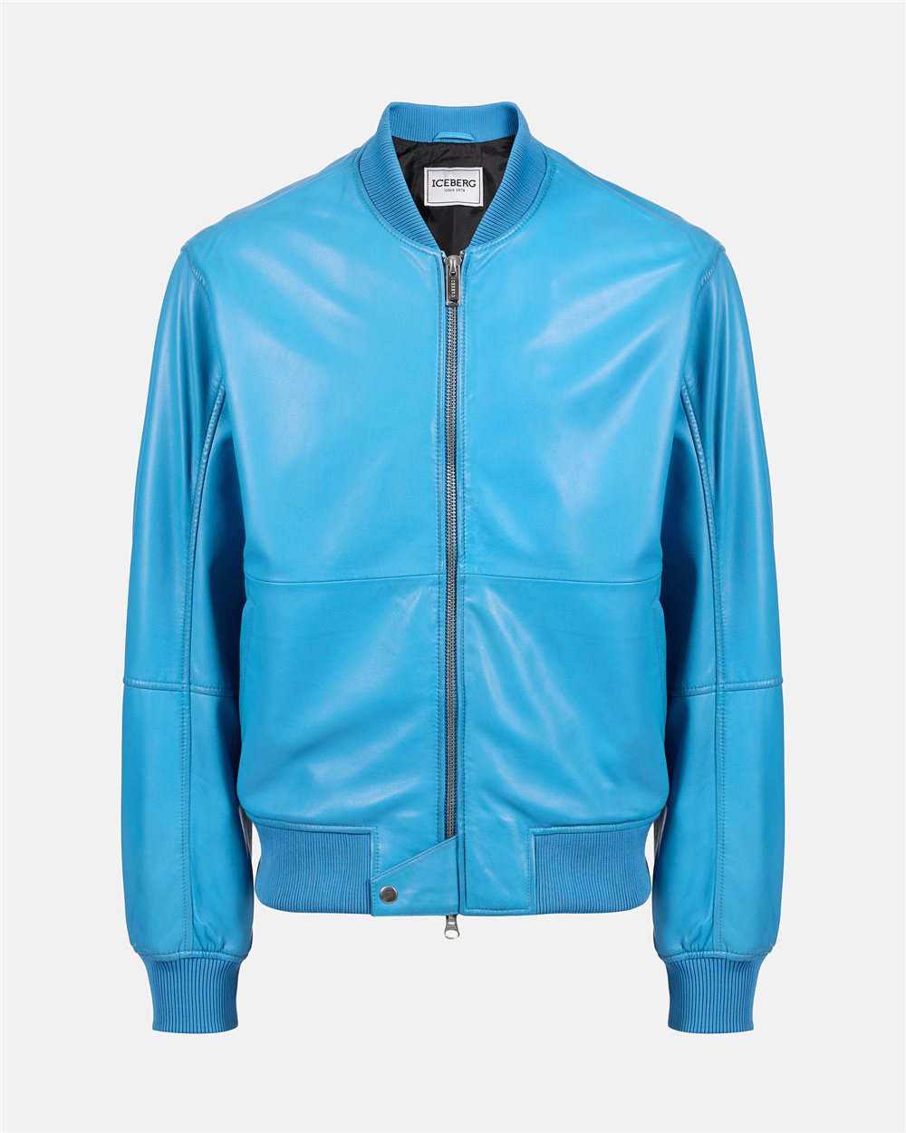 Cobalt nappa jacket with shading treatment and logo - Iceberg - Official Website