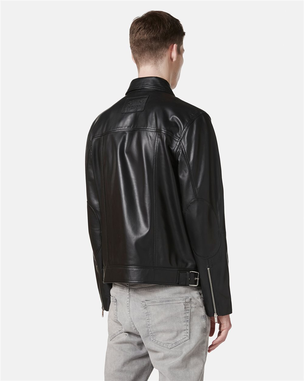Giubbotto nero modello chiodo in nappa con logo Iceberg - Iceberg - Official Website