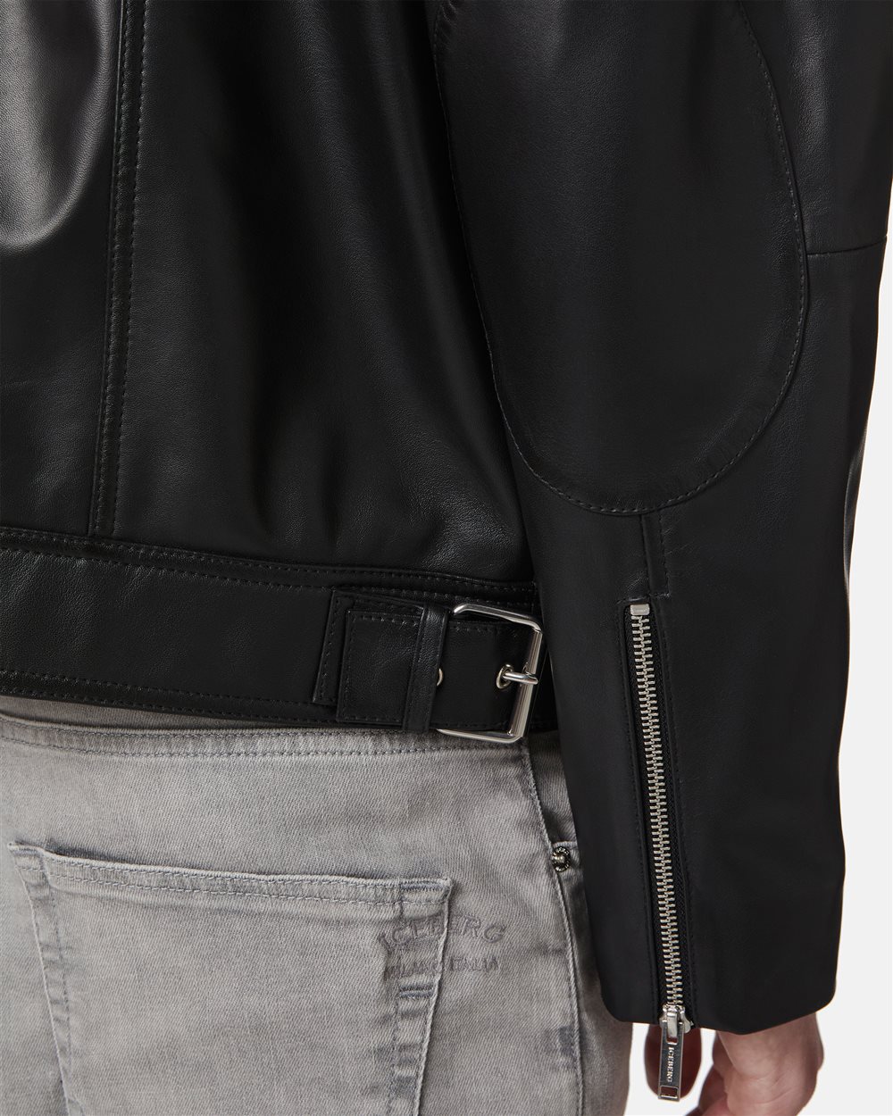 Giubbotto nero modello chiodo in nappa con logo Iceberg - Iceberg - Official Website