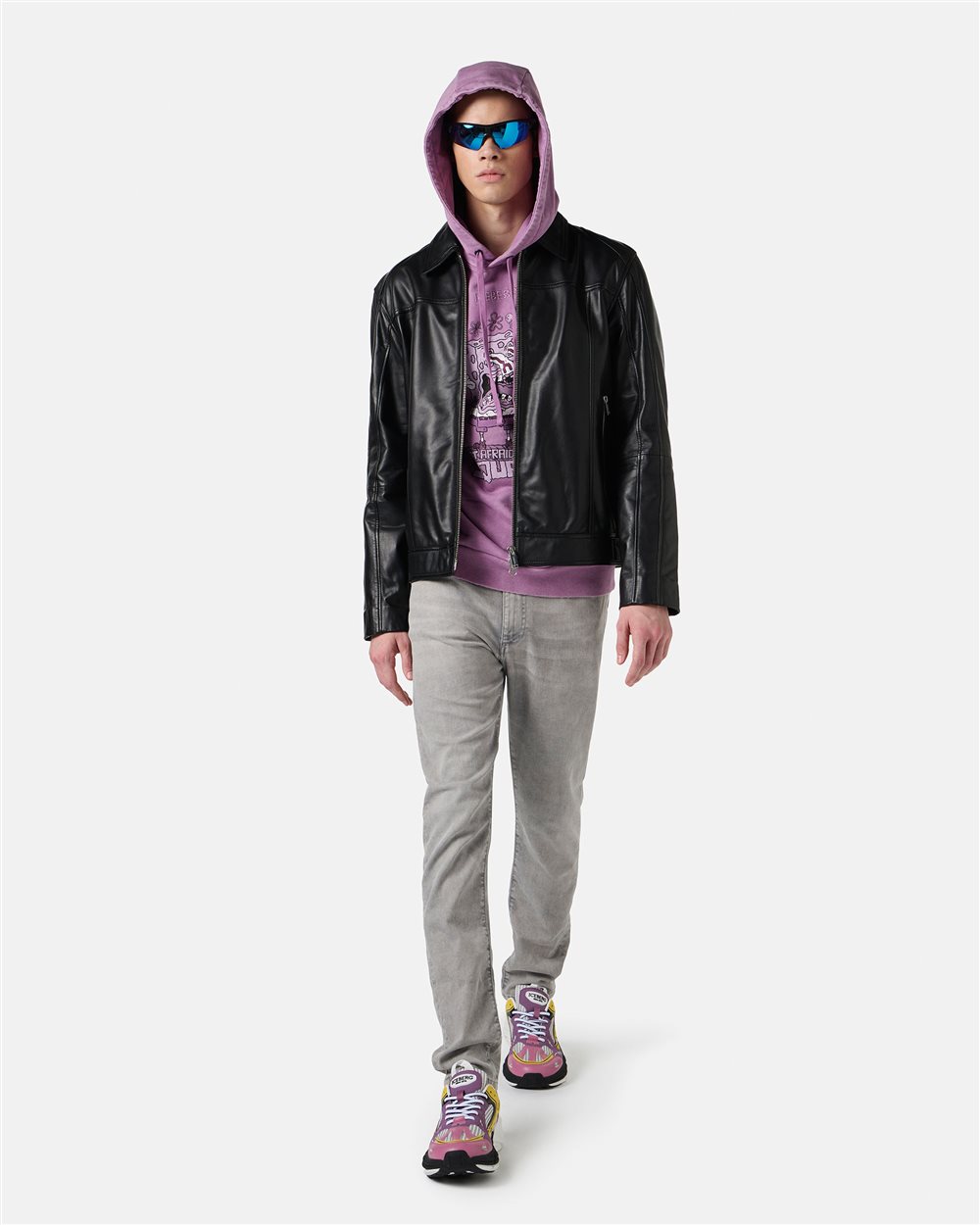 Giubbotto nero modello chiodo in nappa con logo Iceberg - Iceberg - Official Website