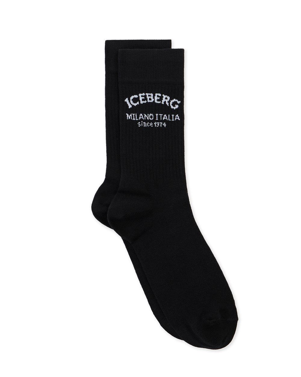 Black cotton sock with piquet logo Iceberg Milano Italia Since 1974 - Iceberg - Official Website