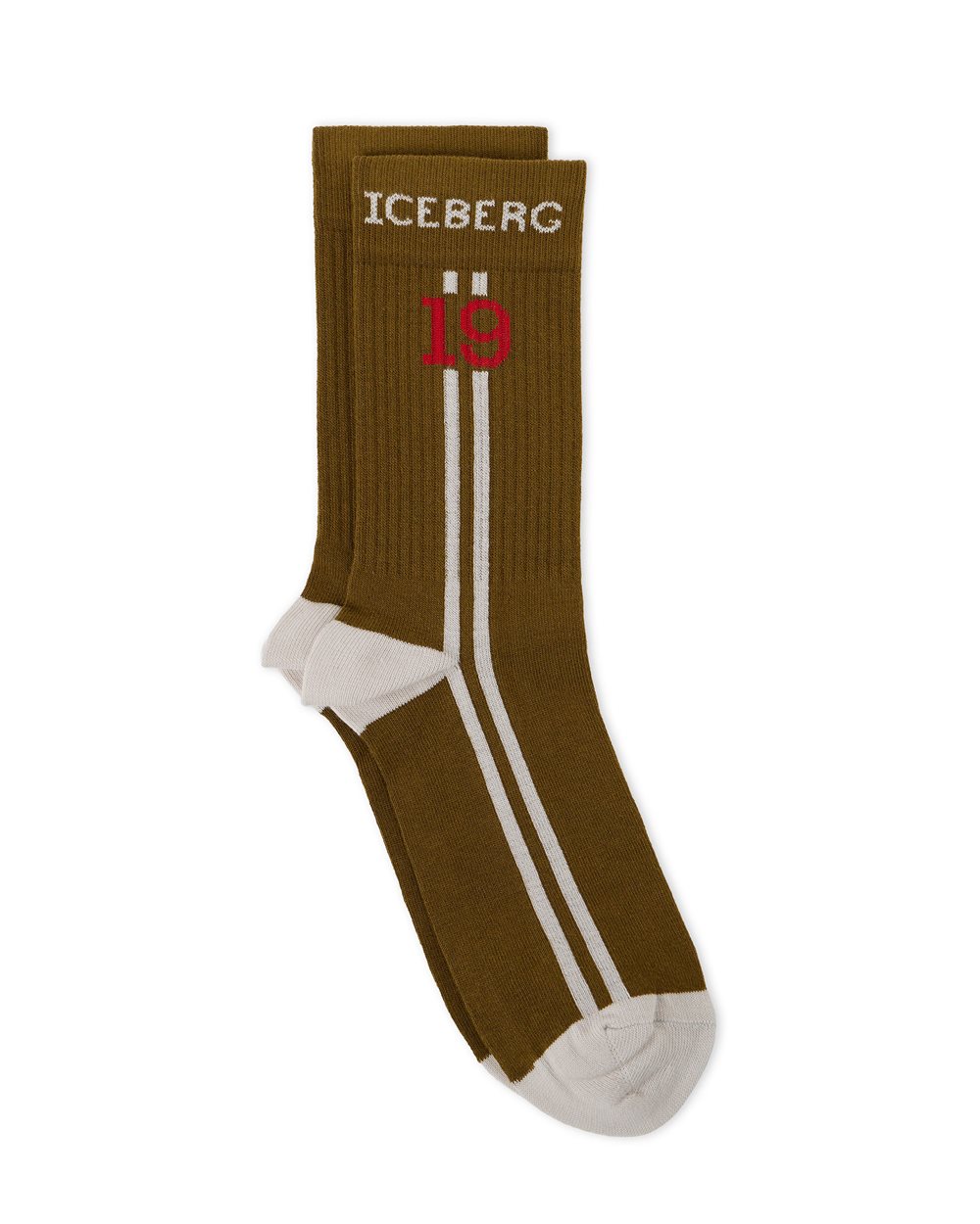Mud-colored cotton sock with Iceberg logo and jacquard stripes - Iceberg - Official Website