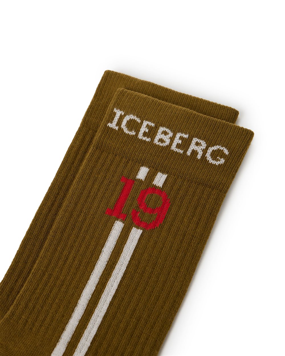 Mud-colored cotton sock with Iceberg logo and jacquard stripes - Iceberg - Official Website