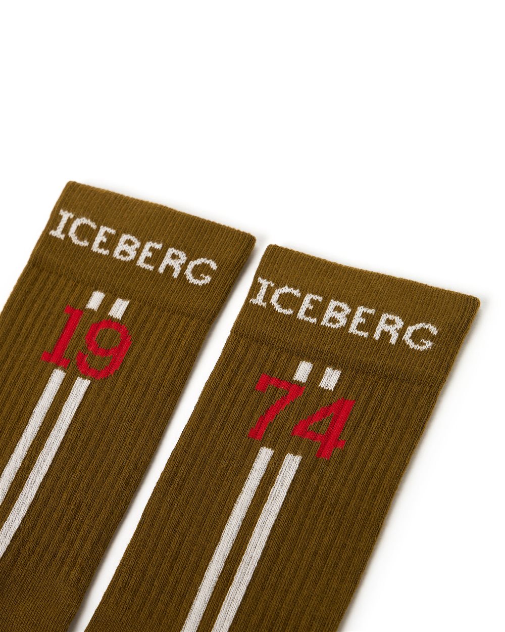 Mud-colored cotton sock with Iceberg logo and jacquard stripes - Iceberg - Official Website