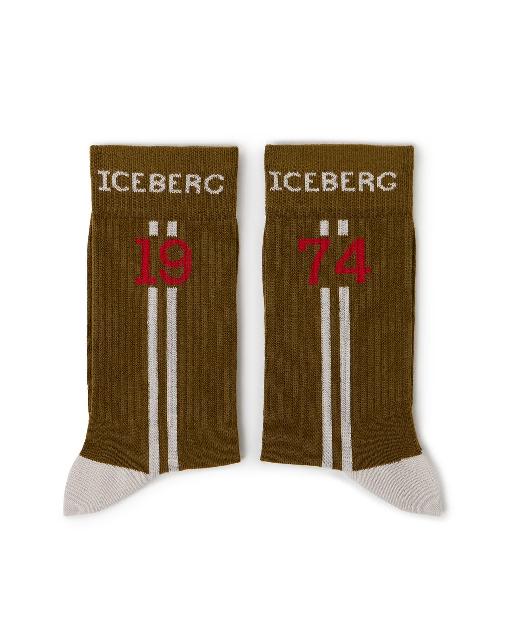 Mud-colored cotton sock with Iceberg logo and jacquard stripes - Iceberg - Official Website