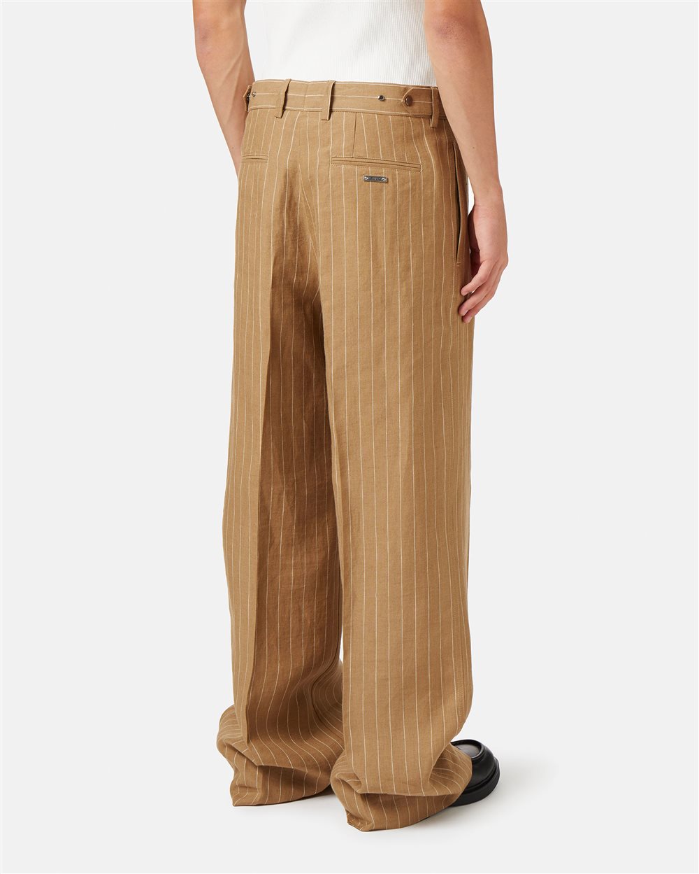 Beige-white comfort fit trousers in pinstriped linen - Iceberg - Official Website