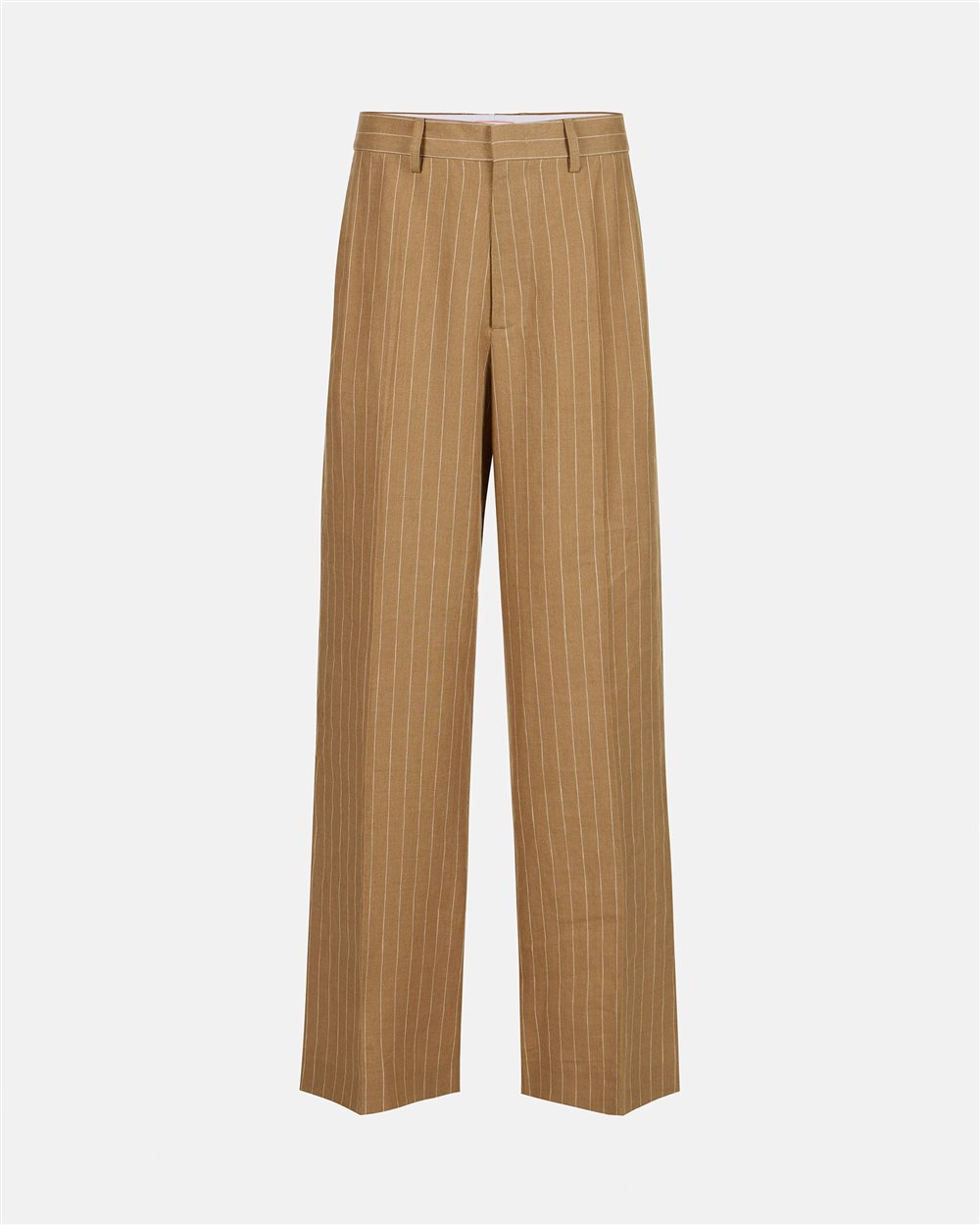 Beige-white comfort fit trousers in pinstriped linen - Iceberg - Official Website