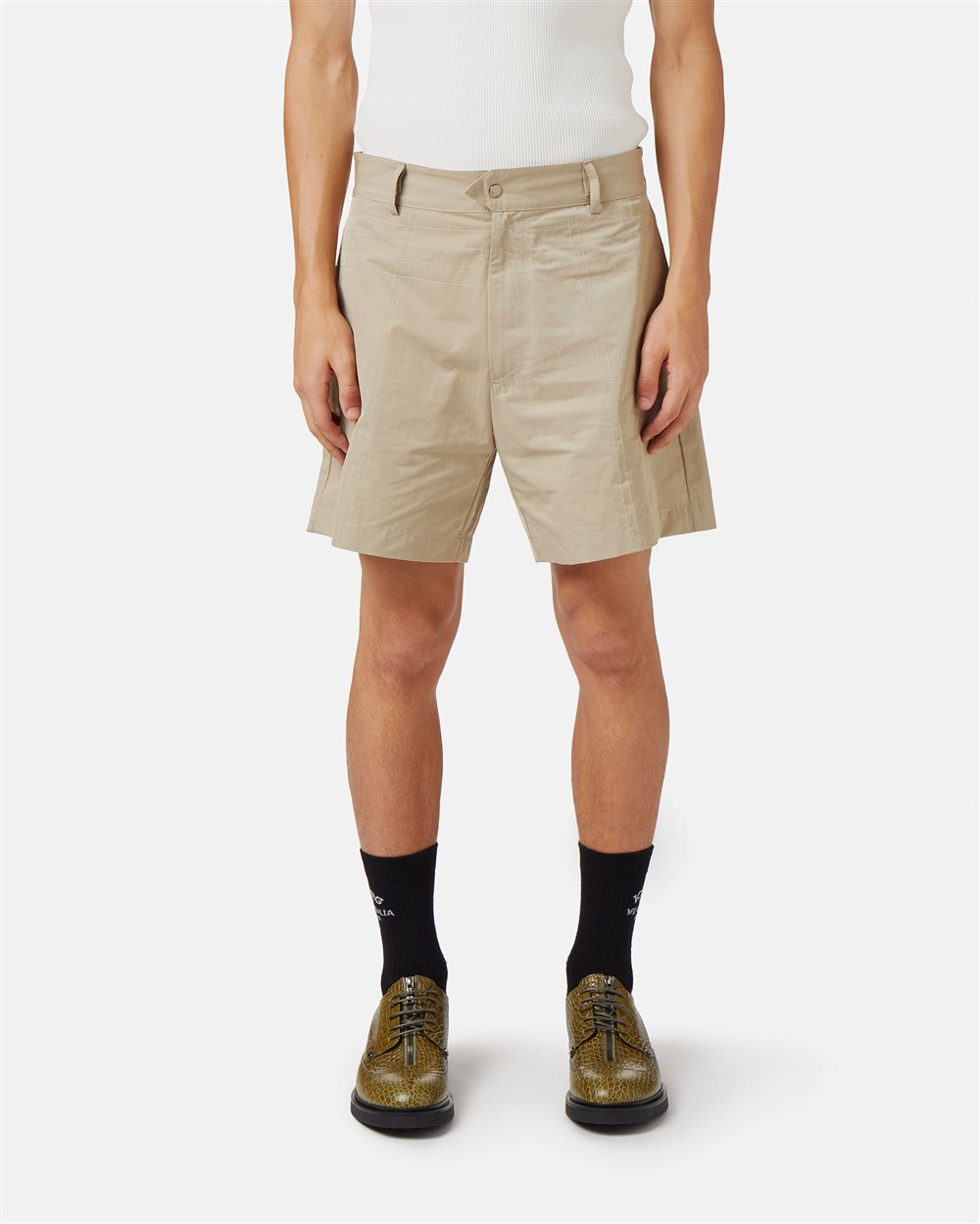 Mud-colored regular-fit Bermuda shorts in technical nylon - Iceberg - Official Website