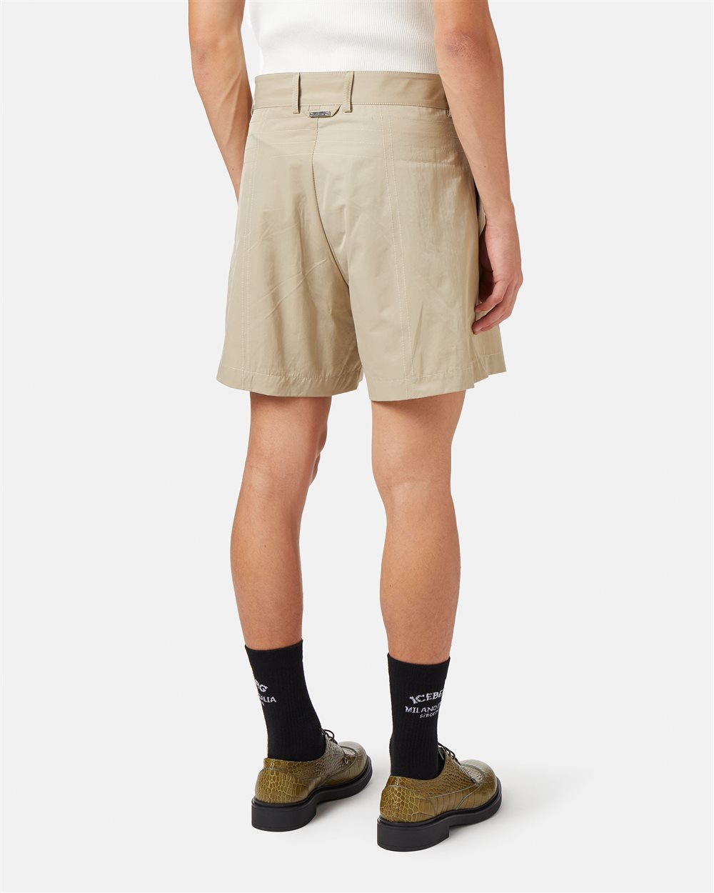 Mud-colored regular-fit Bermuda shorts in technical nylon - Iceberg - Official Website