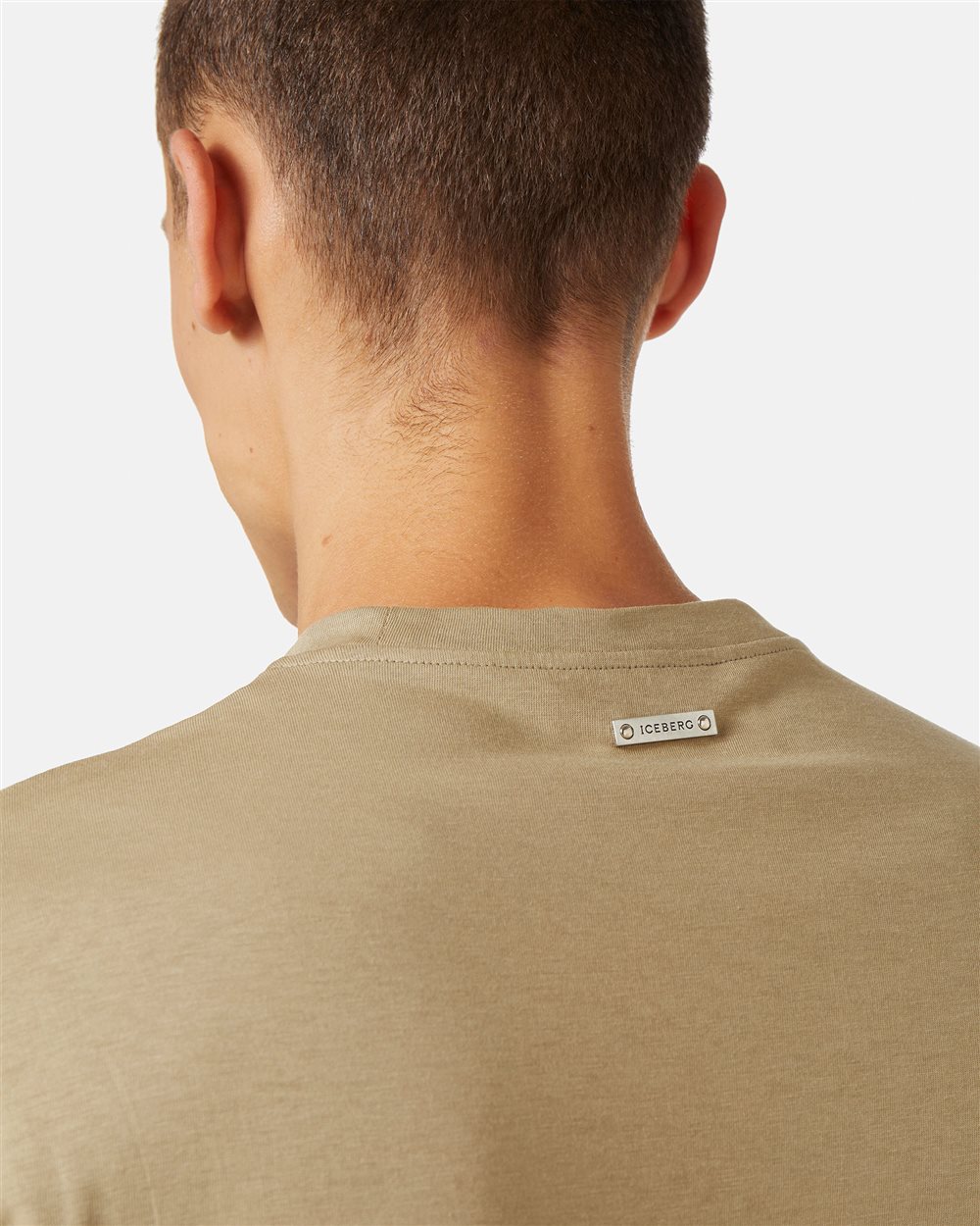 Mud-colored crew neck T-shirt with tone-on-tone detail - Iceberg - Official Website