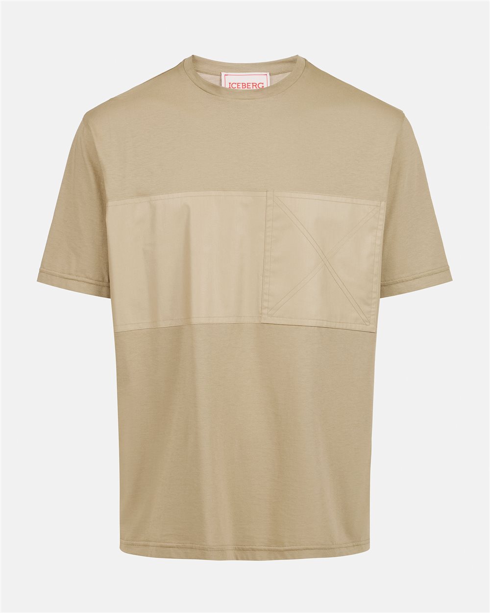 Mud-colored crew neck T-shirt with tone-on-tone detail - Iceberg - Official Website