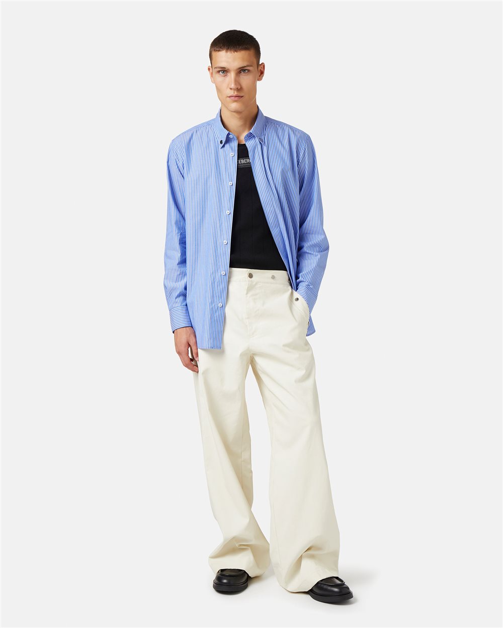 Blue and White Striped Cotton Shirt - Iceberg - Official Website
