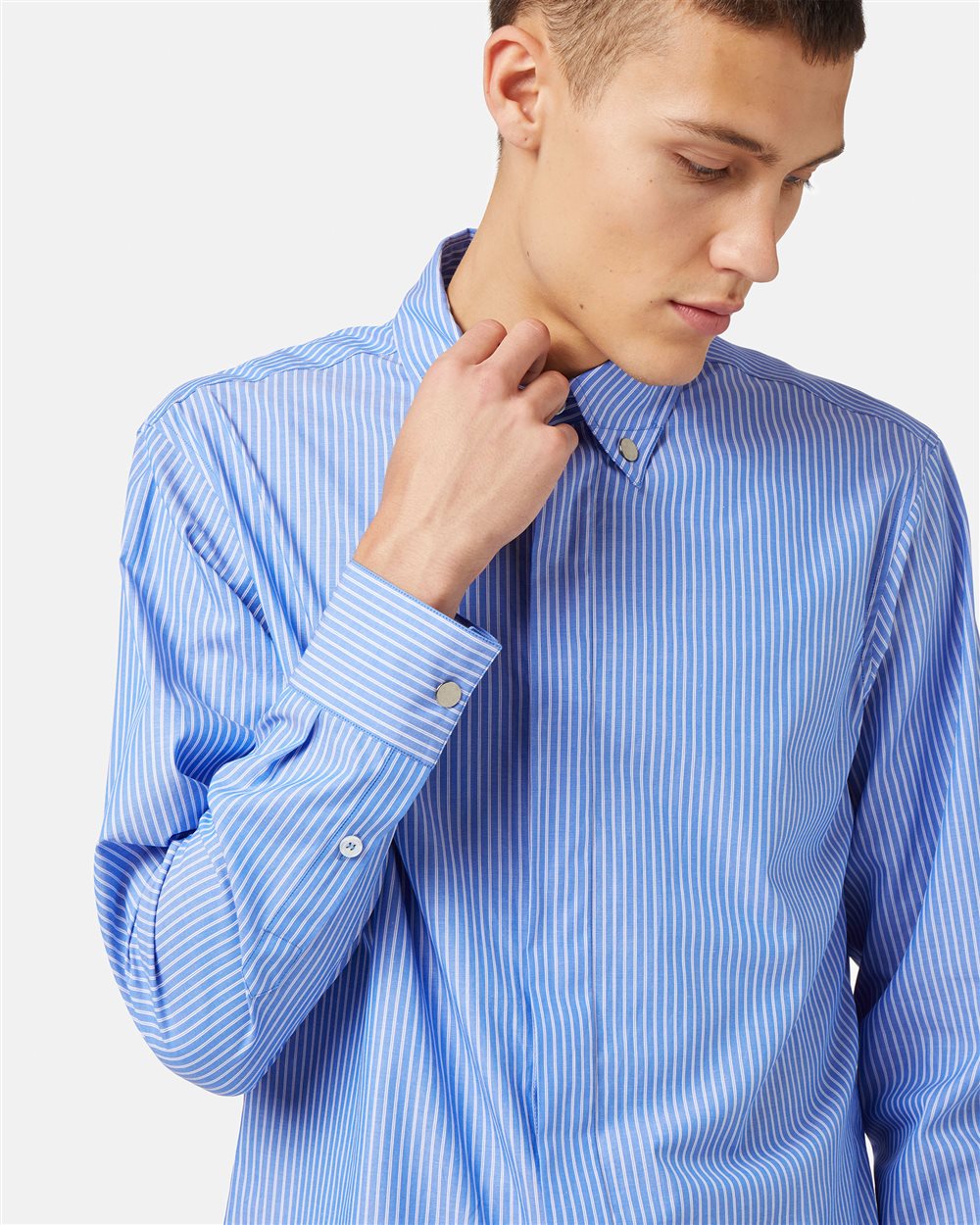 Blue and White Striped Cotton Shirt - Iceberg - Official Website