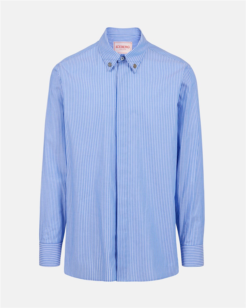 Blue and White Striped Cotton Shirt - Iceberg - Official Website