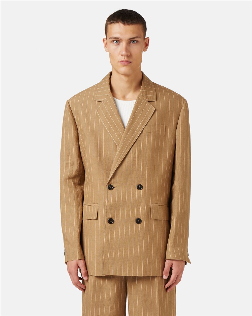 Beige-White Striped Double-Breasted Blazer Jacket - Iceberg - Official Website