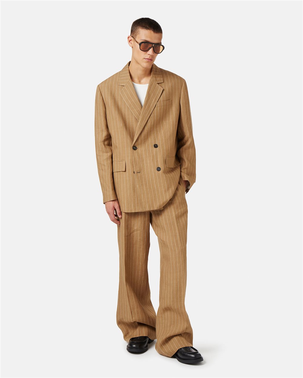 Beige-White Striped Double-Breasted Blazer Jacket - Iceberg - Official Website