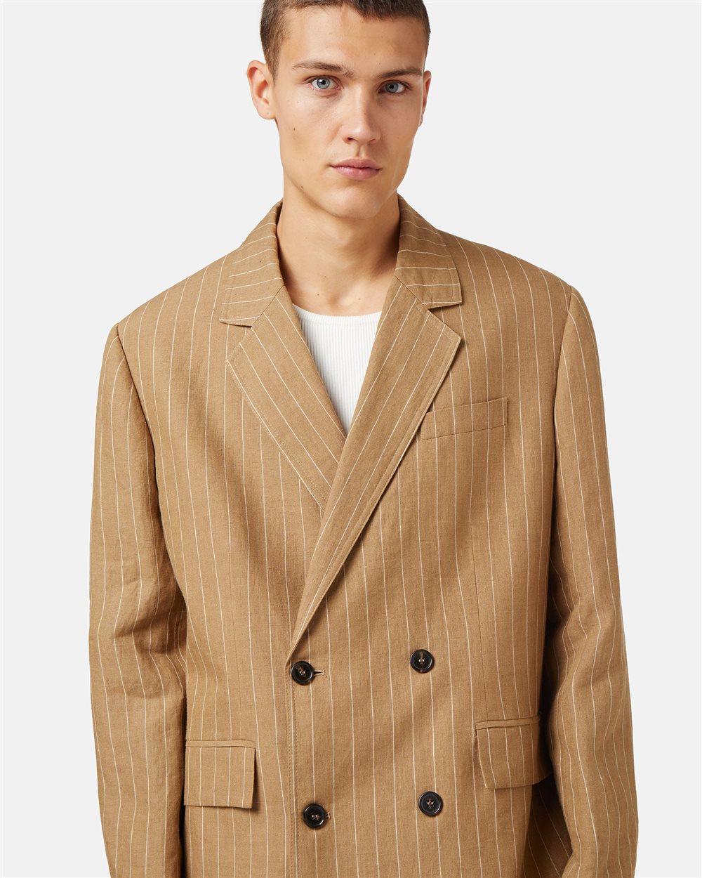 Beige-White Striped Double-Breasted Blazer Jacket - Iceberg - Official Website